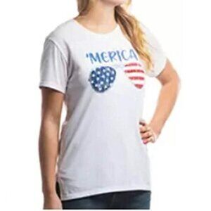 State of Mine Merica TShirt Womens Large Sunglasses Patriotic USA White